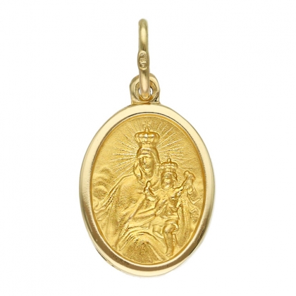 Złoty medalik Szkaplerz dwustronny z Matką Boską i Jezusem próby 585